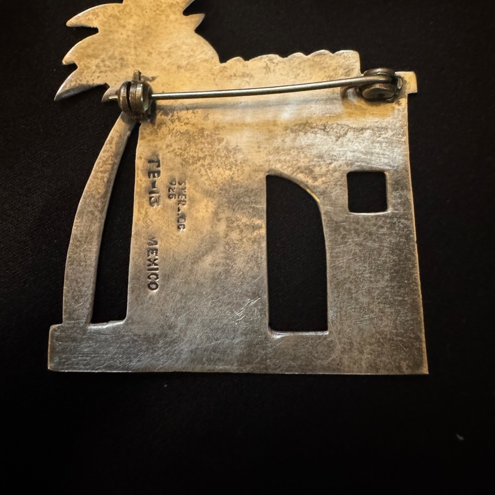 VINTAGE 925 TAXO Silver Solid Sterling  Signed Tropical Palm Tree Brooch Pin - Picture 6 of 10